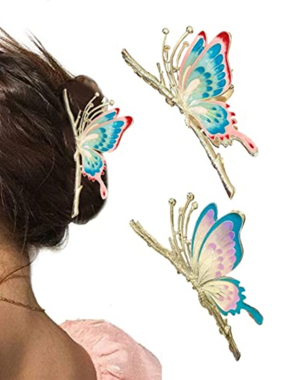 New -‎ Large Non-Slip Metal Sparkly Butterfly Hair Jaw Clips for Women